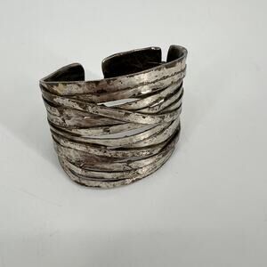 Penelopes of Greece Kosmima Silver Plate Distressed Metal Wide Cuff Bracelet